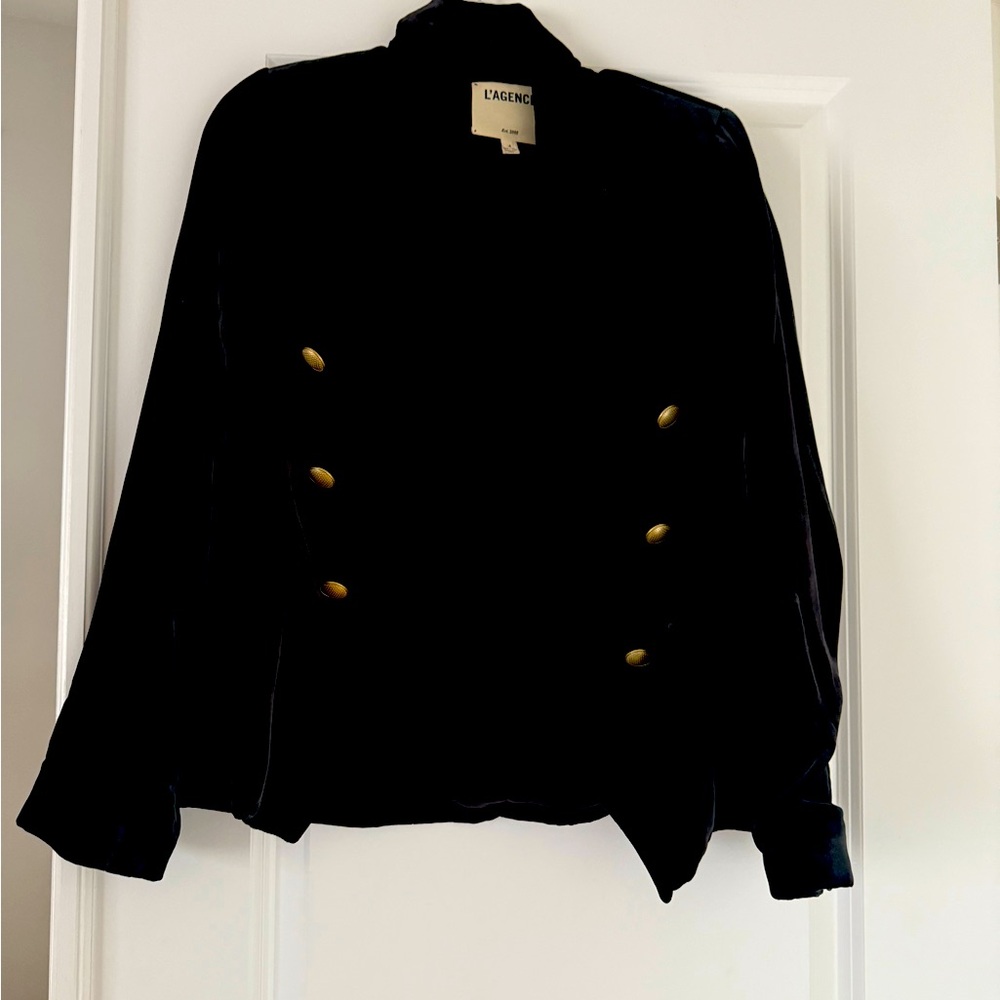 Gorgeous blazer with gold button details, velvet material.